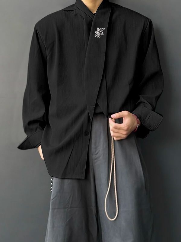 Men's Deconstructed Embroidered Tie Long Sleeve Shirt SKUL45405