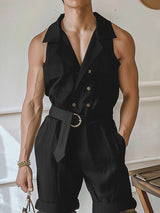 Mens Blazer Collar Casual Sleeveless Jumpsuit SKUK62622