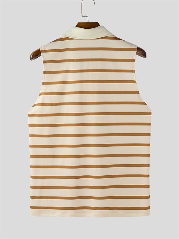Men's Striped Color Block Casual Sleeveless Shirt SKUL19088