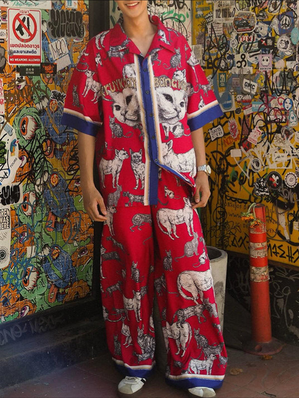 Men's Cat Print Casual Two Pieces Outfit SKUL15159