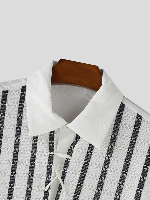 Men's Lace Patchwork Short Sleeve Shirt SKUL22324