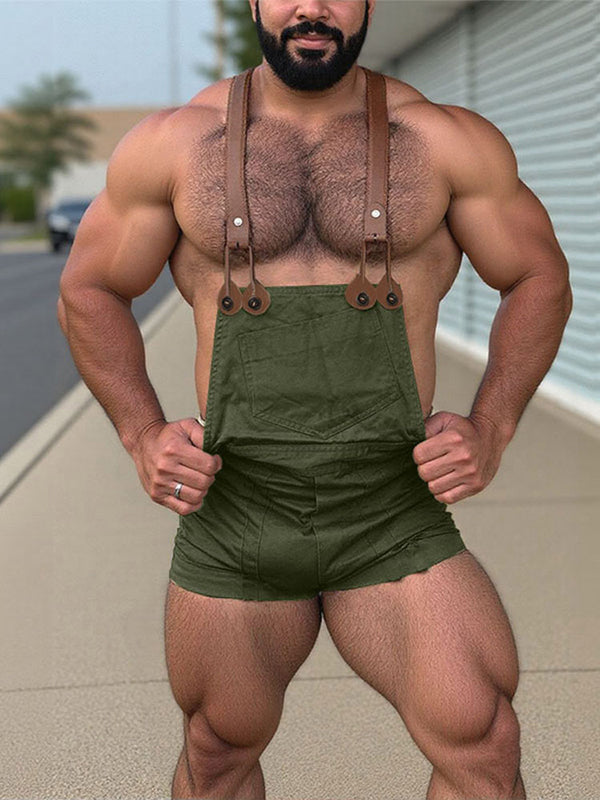 Mens Solid Color Pocket Belted Jumpsuit SKUL04992