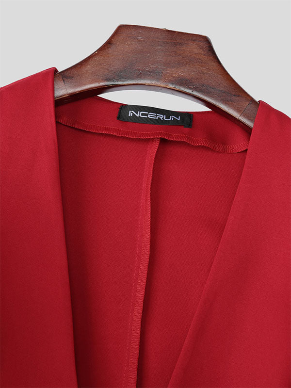 Men's Ruffle Patchwork V-Neck Cropped Long Sleeve Blazer SKUL27265