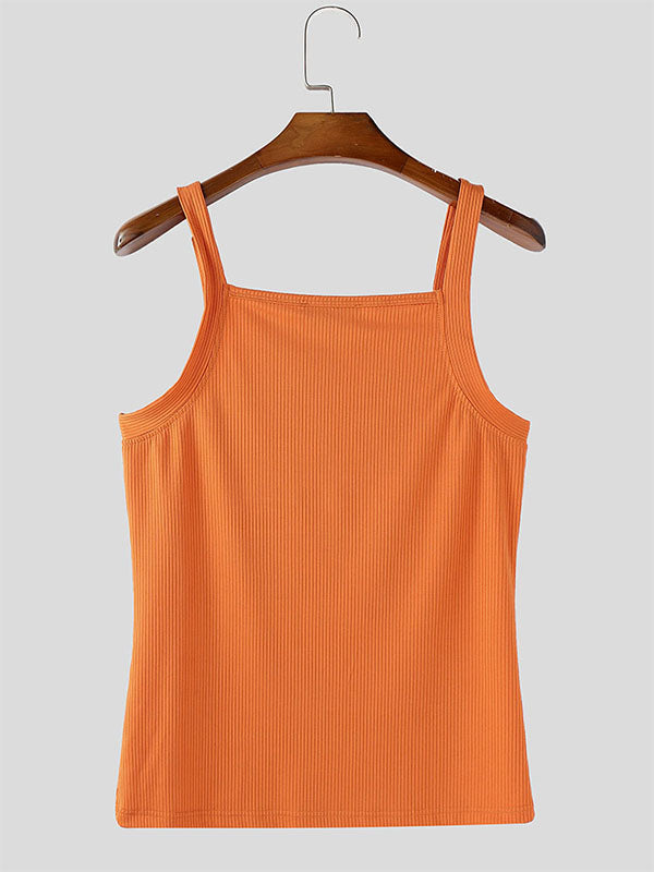 Mens Solid Color Textured Square Neck Tank SKUL11814