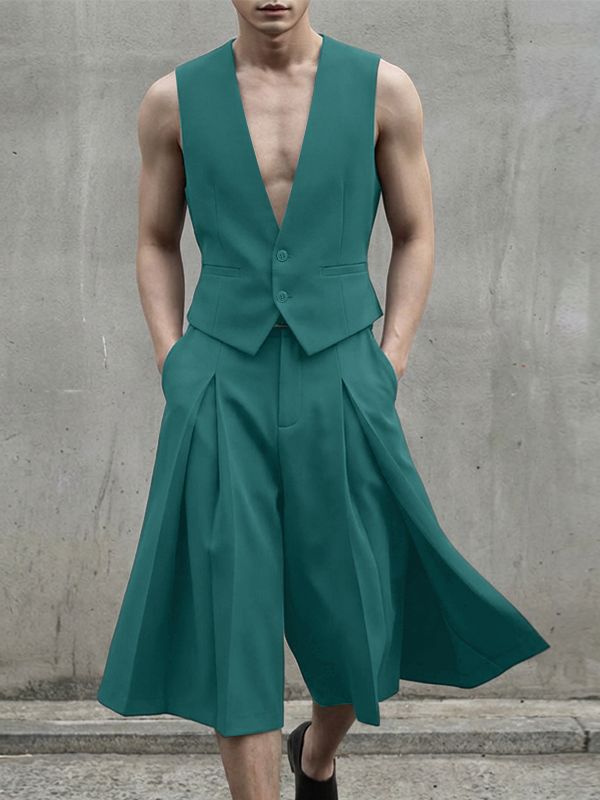 Men's Solid Color Minimalist Casual Two Pieces Outfit SKUL53953