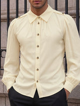 Men's Retro Party Puff Lantern Sleeve Shoulder Button Long Sleeve Lapel Collar Shirt SKUL77990