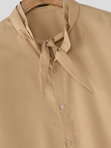 Men's Solid Bow Tie Casual Long Sleeve Shirt SKUL30777