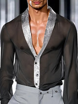 Mens Glitter Element Color-Block Long-Sleeve Shirt SKUK85763