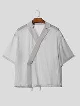 Men's Avant-Garde New Chinese Style Semi-Sheer Overlap Shirt SKUL58866