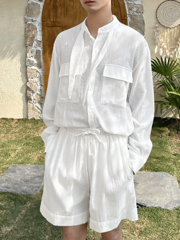 Mens Solid Color Vacation Style Two Pieces Outfit SKUL17029