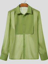 Men's Sheer Mesh Patchwork Long Sleeve Shirt SKUL47611