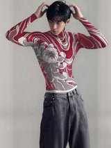 Men's Floral Tattoo Print High Neck Long Sleeve T-shirt SKUL45282