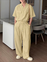 Men's Solid Color Lapel Casual Two Pieces Outfit SKUL30320