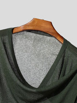 Men's Avant-Garde Asymmetrical Draped Cowl Neck Semi-Sheer T-shirt SKUL77324