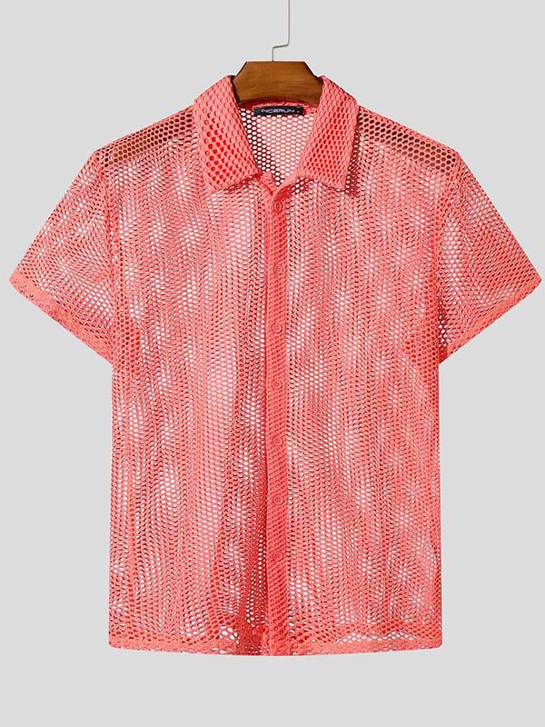 Mens Hollow-Out Mesh Short Sleeve Shirt SKUL06394