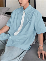 Men's Tie Color Block Short Sleeve Shirt SKUL36462
