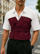 Men's Fake Two Piece Color Block Short Sleeve Shirt SKUL18659