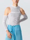 Mens Buckle Design Cold Shoulder Mesh T-Shirt SKUK17901