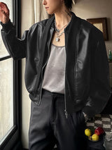 Men's Fake Two Piece Faux Leather Zip Long Sleeve Jacket SKUL40112