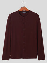 Mens Rib-Knit Button Front Solid Shirt SKUK33322