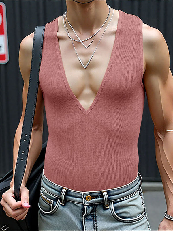 Mens Solid Color Textured Stripe Casual Tank SKUL16966