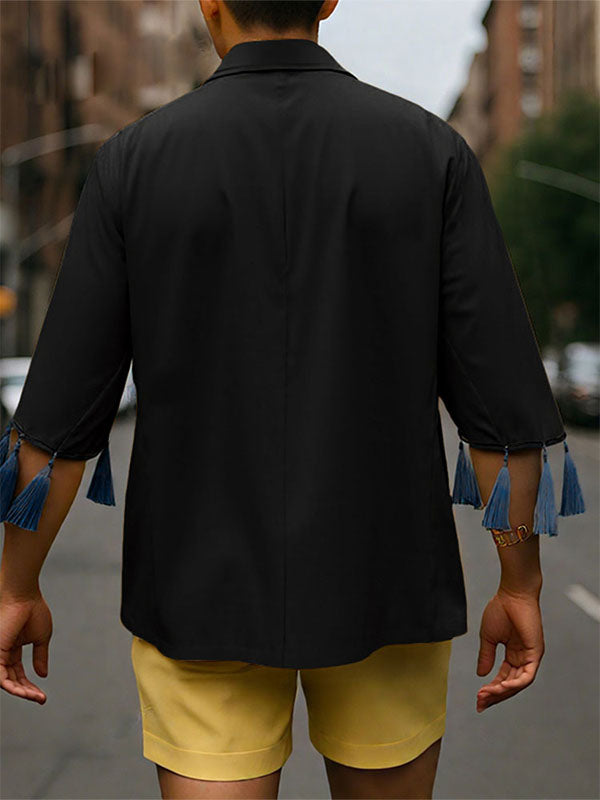 Men's Fringe Patchwork Short Sleeve Blazer SKUL22231