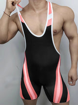 Mens Hollow-Out Contrast Color Sleeveless Bodysuit SKUL15571