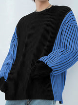 Mens Textured Patchwork Color-Block Long-Sleeve T-Shirt SKUK88171