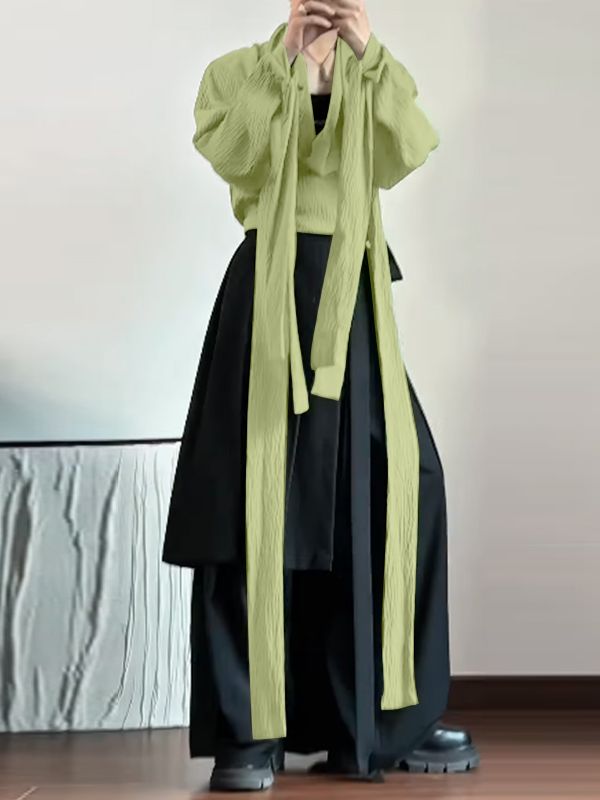 Men's Deconstructed Textured Ribbon Long Sleeve Shirt SKUL36630