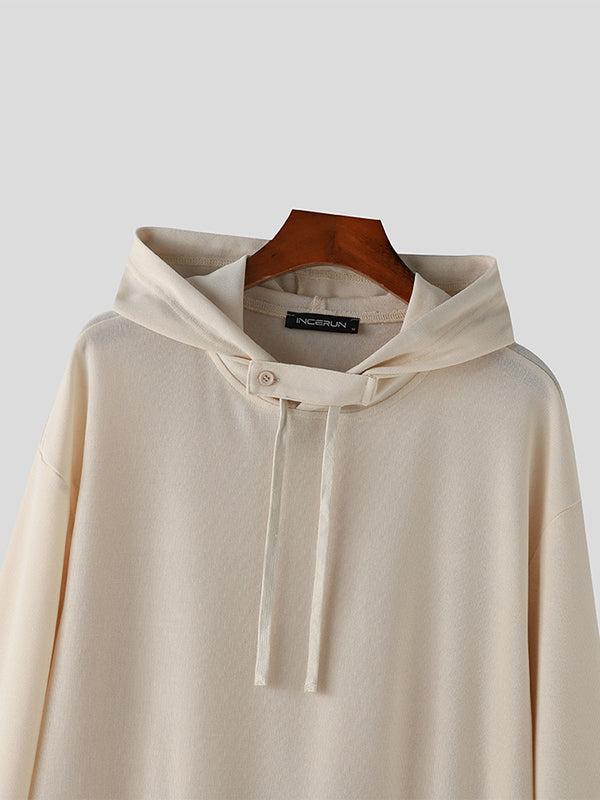 Mens Solid Kangaroo Pocket Knit Drawstring Hoodie SKUK38231