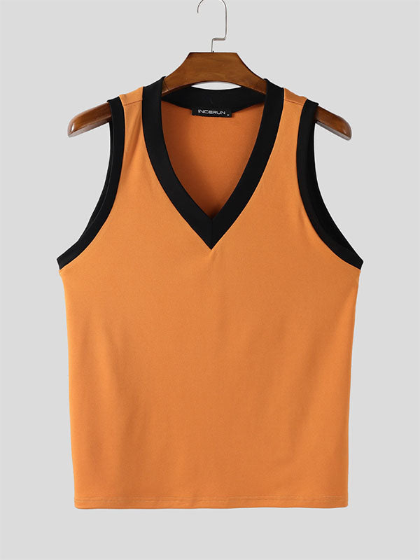 Mens Colorblock V-Neck Casual Tank SKUL15206
