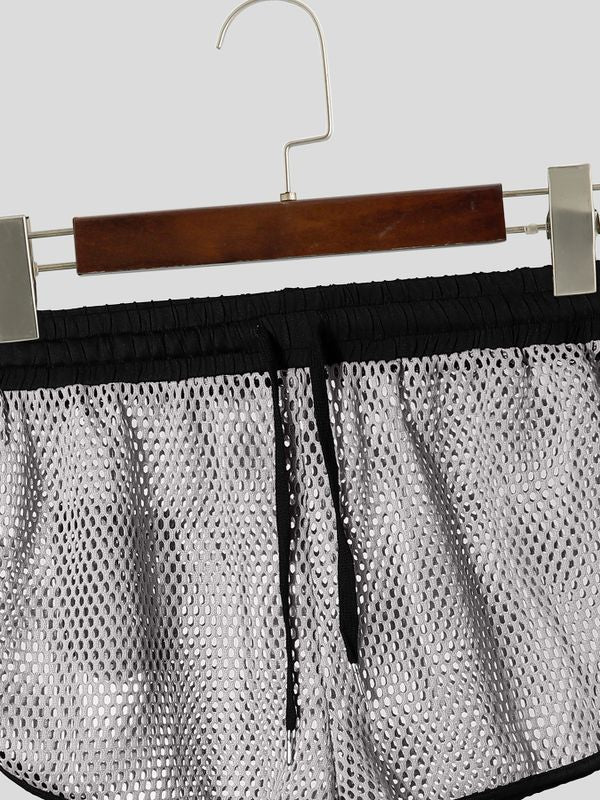 Men's Summer Beach Sexy Fishnet Mesh Side Split Drawstring Athletic Short SKUL68314