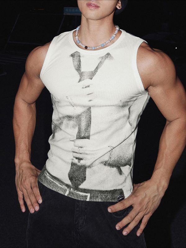 Men's Casual Tie Print Knit Tank SKUL48633