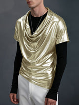 Men's Shiny Cowl Neck Short Sleeve T-Shirt SKUL40150