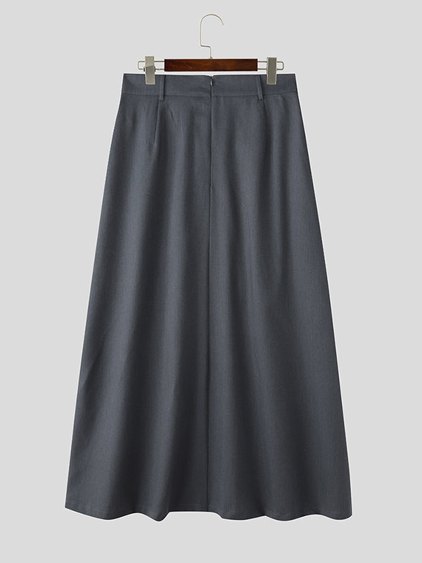 Mens Solid Color Split Pleated Skirt SKUK98827