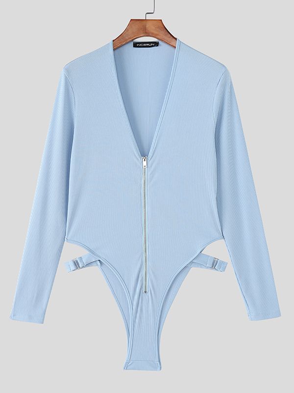 Men's Deconstructed Solid Color Metal Button Bodysuit SKUL50135