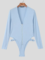 Men's Deconstructed Solid Color Metal Button Bodysuit SKUL50135