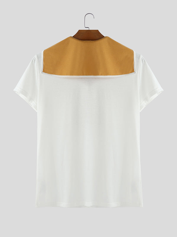 Men's Colorblock Sailor Collar Short Sleeve T-Shirt SKUL27341