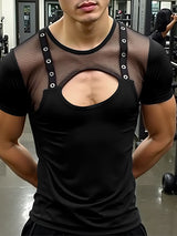 Mens Sheer Mesh Cut-Out Short Sleeve T-Shirt SKUL05504