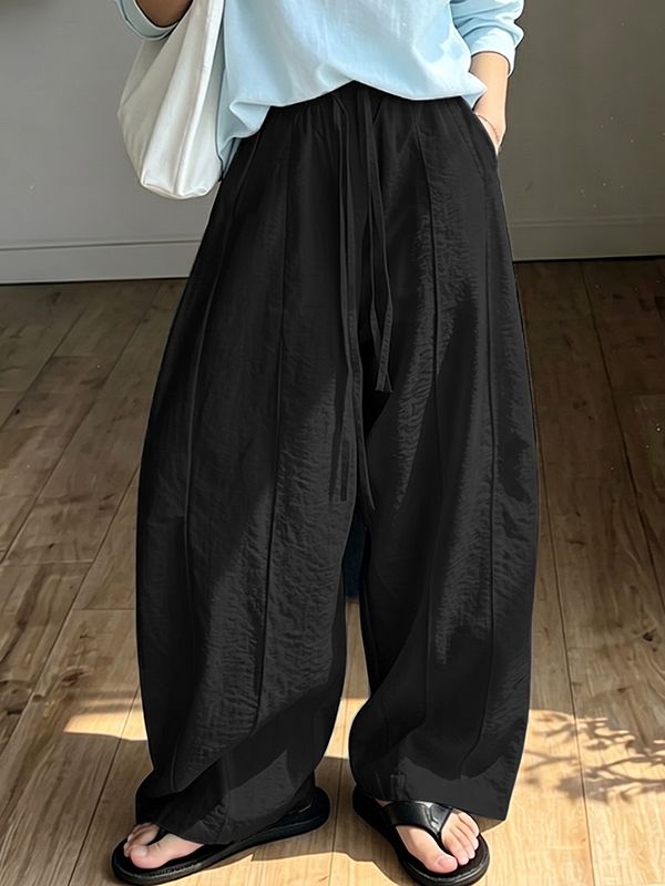 Men's Harajuku Vintage Crinkled Texture Detail Elastic Waist Baggy Pant SKUL71341