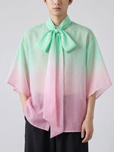 Men's Elegant Romantic Gradient Sheer Tie Neck Wide Sleeve Shirt SKUL66215
