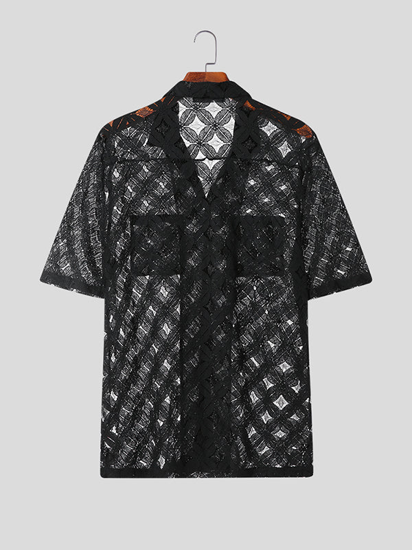 Mens Lace See Through Short Sleeve Shirt SKUK15299