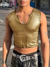 Mens Shimmer Cropped V-Neck Sleeveless Tank SKUL03661