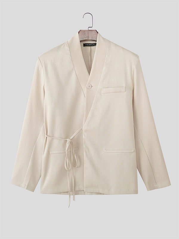 Men's Solid Color Tie Casual Long Sleeve Blazer SKUL27434