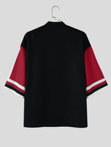 Men's Cyberpunk Pixel Geometric Block Contrast Stand Collar Short Sleeve Shirt SKUL61165