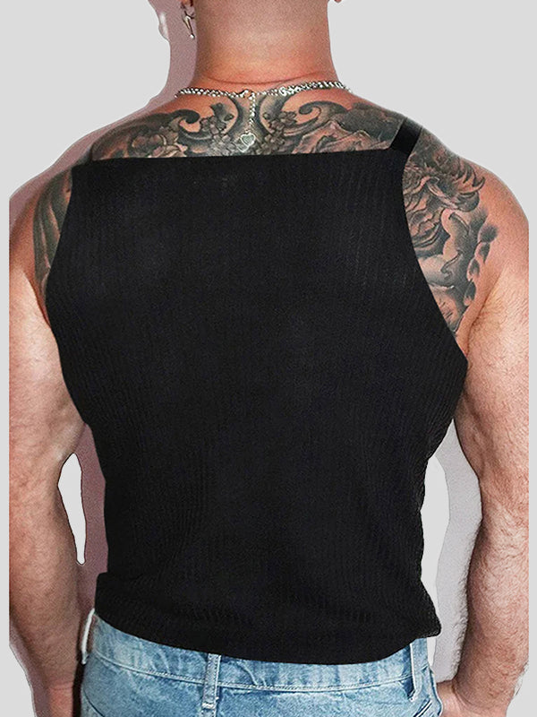 Mens Striped Textured Fitted Sleeveless Tank SKUL01119