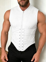Men's Avant-Garde Deconstructed Corset-Lacing Zippered Utility Tank SKUL69065