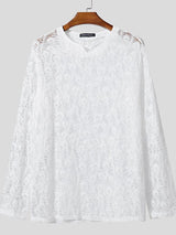 Men's Lace Semi-Sheer Long Sleeve T-shirt SKUL37720