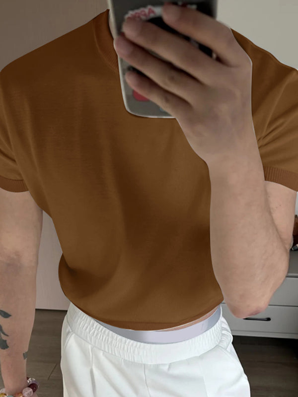 Mens Solid Color Cropped Short Sleeve T-Shirt SKUL11807