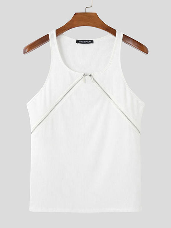 Mens Minimalist Textured Zip-Up Sleeveless Tank SKUL01090